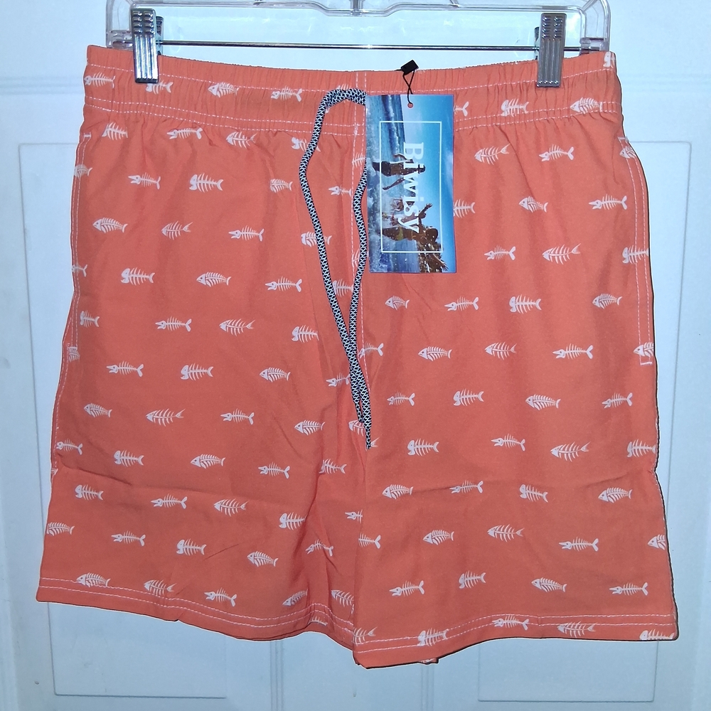 Men's Coral Fish-Print Swim Trunks